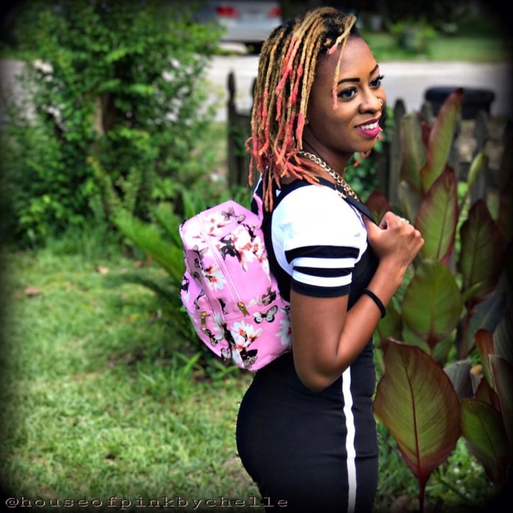 Pink Floral Butterfly Pattern Backpack - Picture 5 of 5